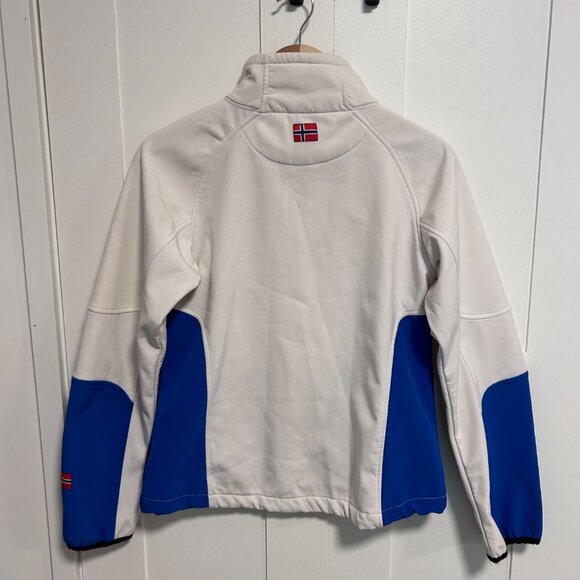 Rokk Women's Norwegian Jacket Soft Shell White Flag Lightweight Coat Large - Picture 2 of 7